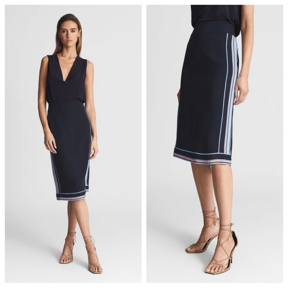 New! Reiss maciee color blocked tipped dark navy skirt nwt 30042